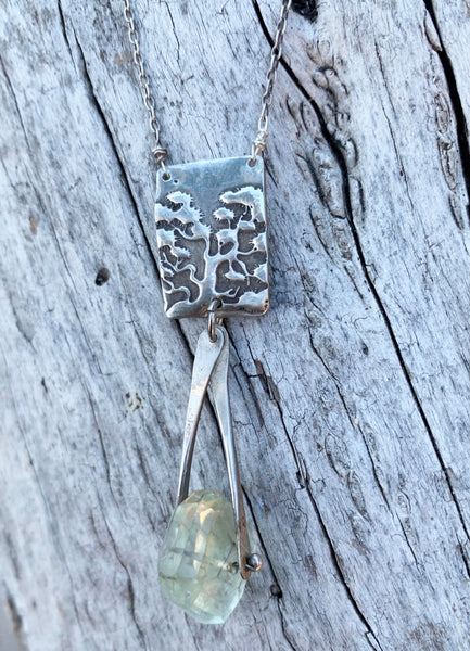 Sterling Silver Long Tree Necklace with Labradorite Drop