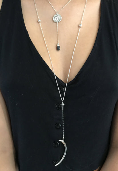 Handmade Sterling Silver Long Crescent Moon Lariat Delicate Necklace