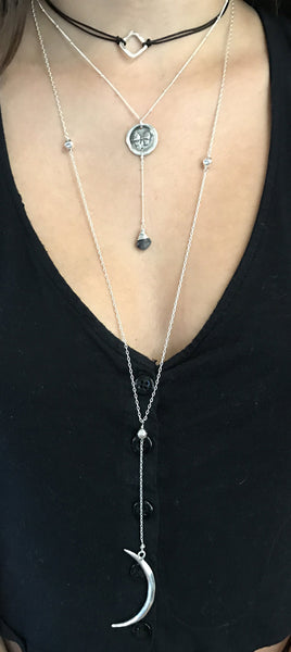 Handmade Sterling Butterfly Silver Charm Lariat Delicate Necklace with Labradorite Drop
