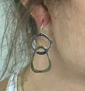 Handmade Sterling Silver and Bronze Organic Circle Triangle Earrings