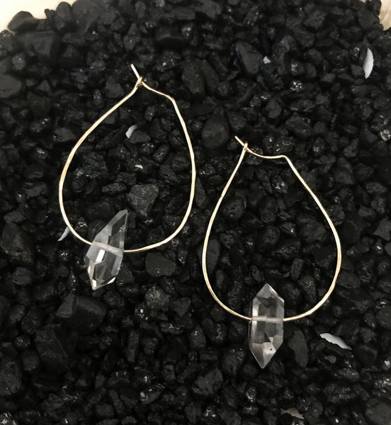 Gold Fill Herkimer Diamond Hoop Earrings