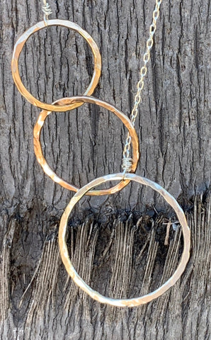 Mixed Metal Three Circles Long Lariat Trinity Necklace
