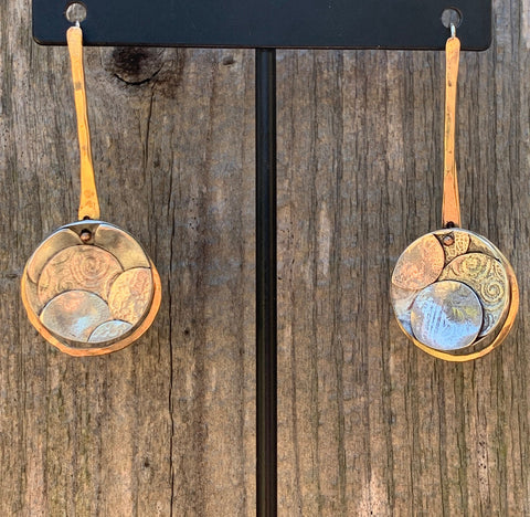 Handmade Gold Dangle Earrings with Fused Circle Drop