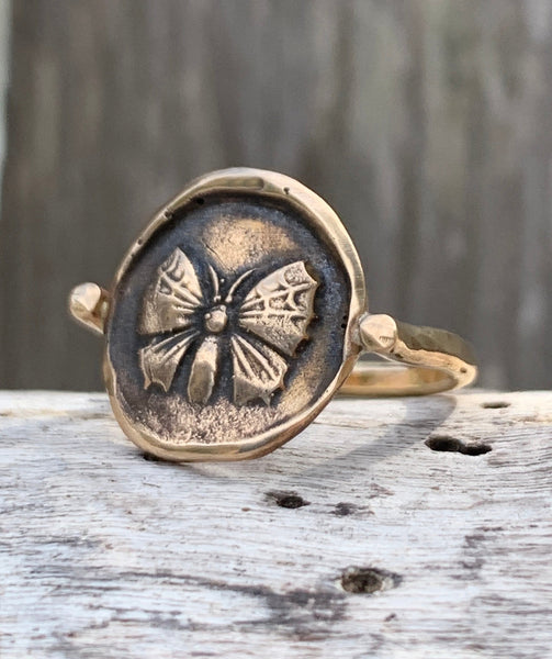 Bronze Butterfly Ring with 14K Gold Fill Band