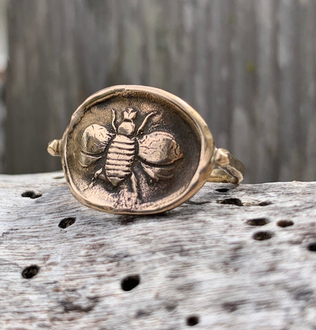 Bronze Bee Ring with 14K Gold Fill Band