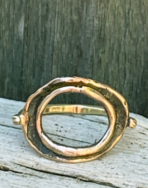 Organic Bronze Circle Ring with 14K Gold Fill Band