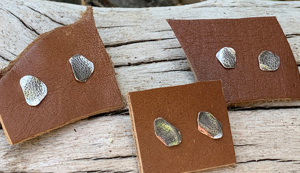 Roller Printed Sterling Silver Free Form Leaf Stud Earrings