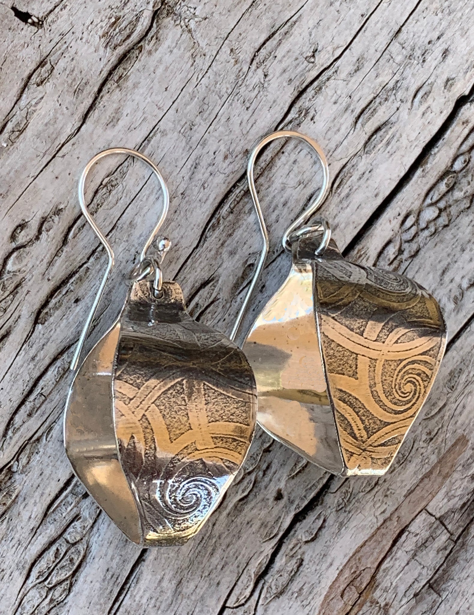 Sterling Silver Roller Print Swirl Lantern Earrings