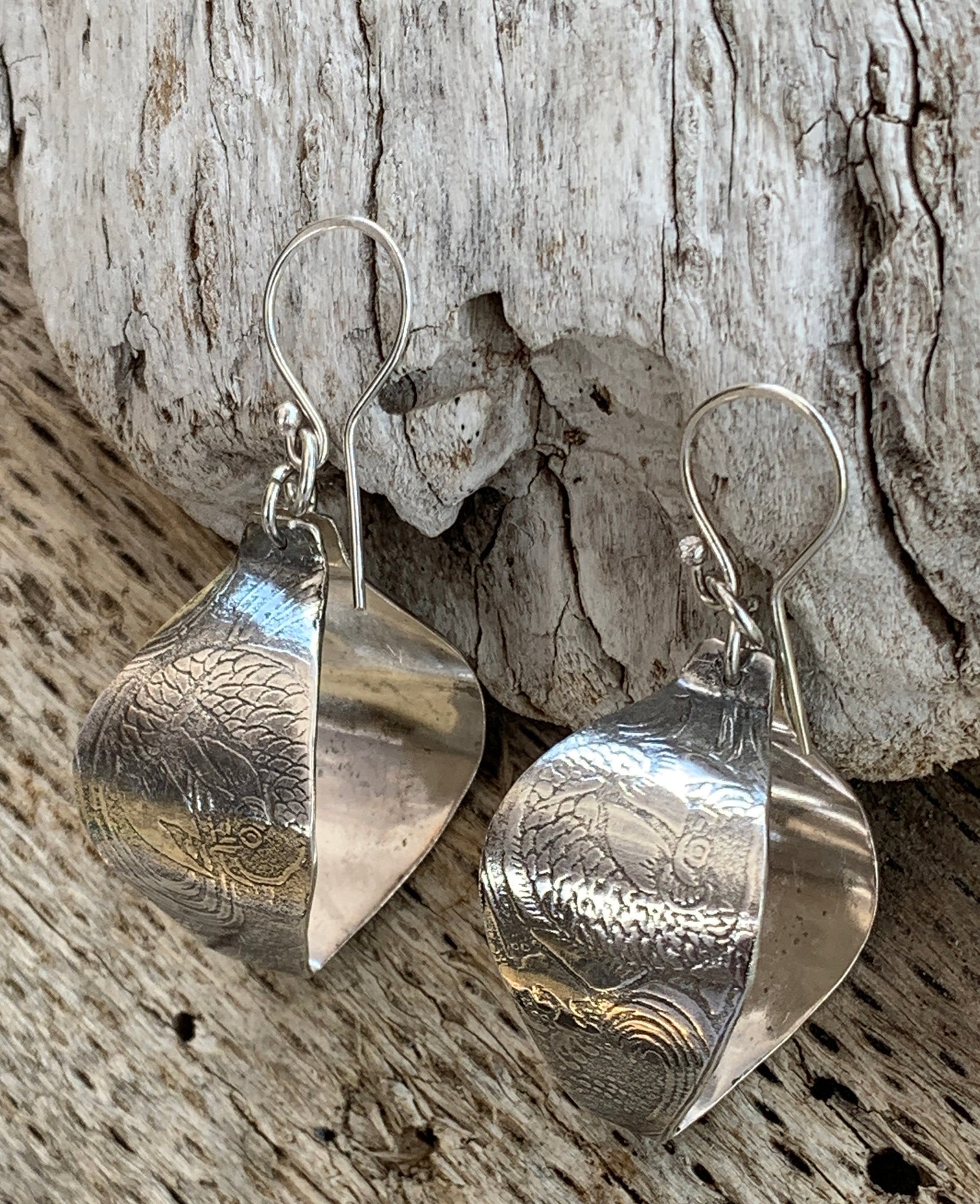 Sterling Silver Roller Print Koi Fish Lantern Earrings