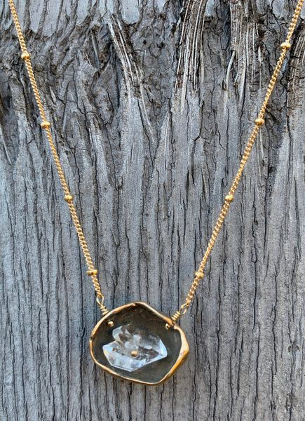 14K Gold Fill Herkimer Diamond Crystal Cave Necklace
