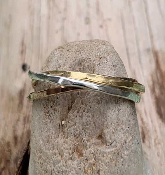Mixed Metal Hammered Rolling Trinity Three Ring Set