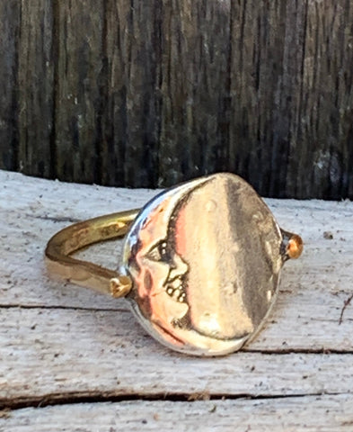 Silver Crescent Moon Ring with 14K Gold Fill Band