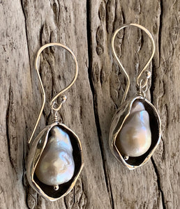 Sterling Silver Pod Earrings with Flame Ball Pearls