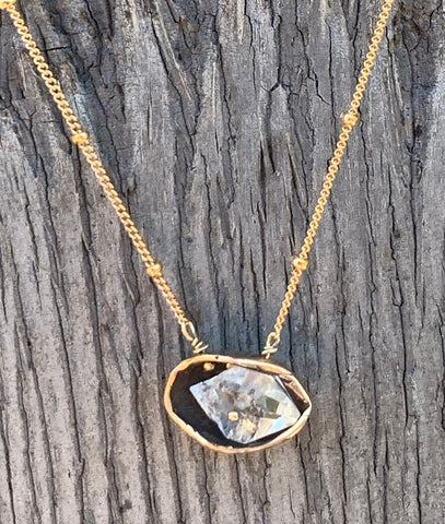 14K Gold Fill Herkimer Diamond Crystal Cave Necklace Small
