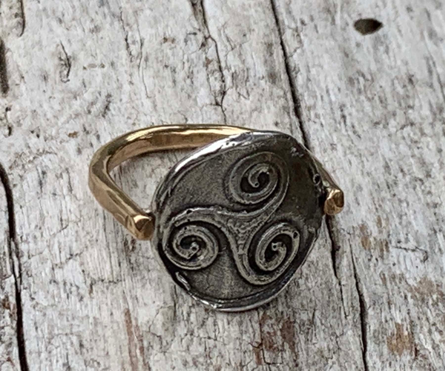 Silver Triple Spiral Charm Ring with 14K Gold Fill Band