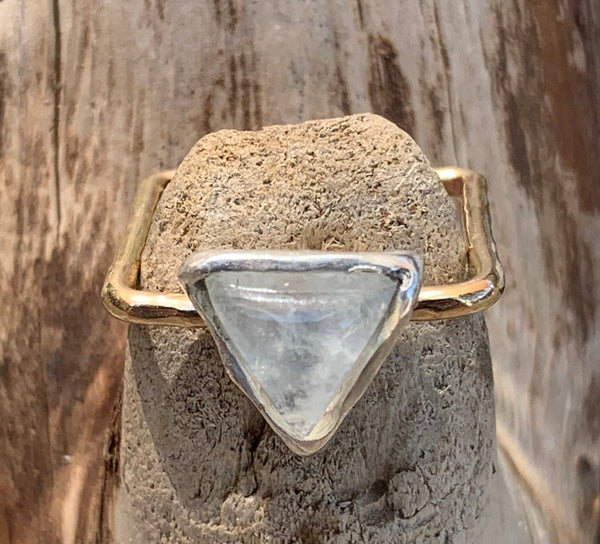 Delicate Mixed Metal Square Ring with Triangle Moonstone