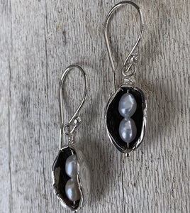 Sterling Silver Two Peas in a Pod Earrings with Two Seed Pearls
