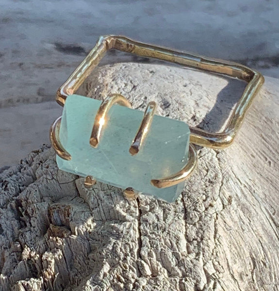 Handmade 14K Gold Fill Freeform Faceted Aquamarine Square Ring