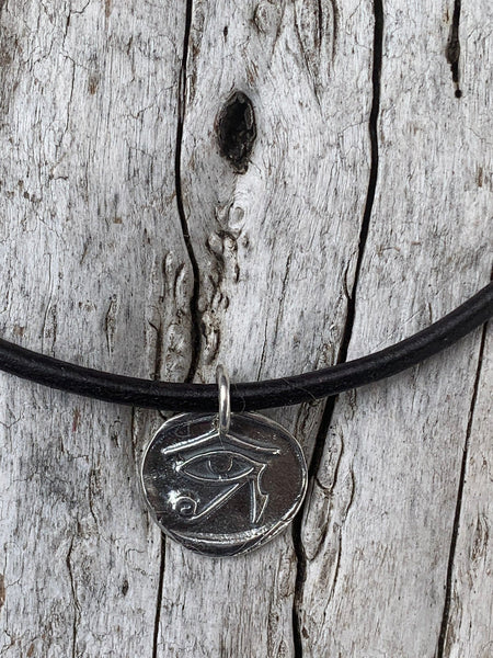 Handmade Sterling Silver Eye of Ra Charm Double Wrap 3MM Leather Bracelet with Magnetic Closure