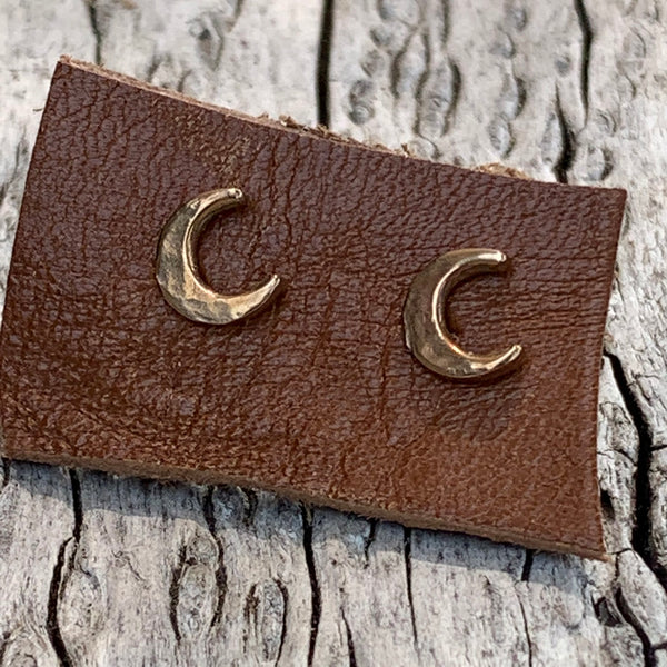 Handmade Bronze Crescent Moon Stud Earrings with 14K GF Posts