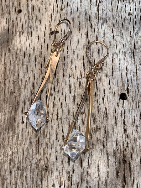 Handmade Variegated Five Herkimer Diamond Necklace on 14K GF Paper Clip Chain