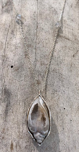 Sterling Silver Fossilized Shell Pendant Long Layering Necklace with Four Herkimer Diamonds
