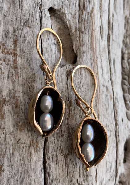 Bronze Two Peas in a Pod Pearl Earrings with 14K Gold fill Ear Wire
