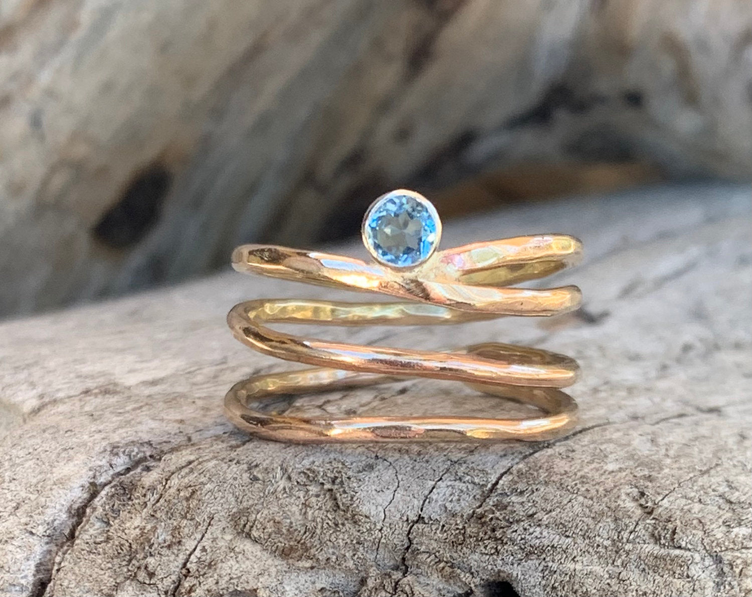 Gold Fill Wrap Ring with Tube Set Aquamarine