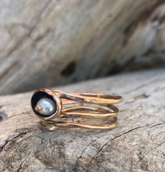Gold Fill Wrap Ring with Fresh Water Pearl Set in a Pod