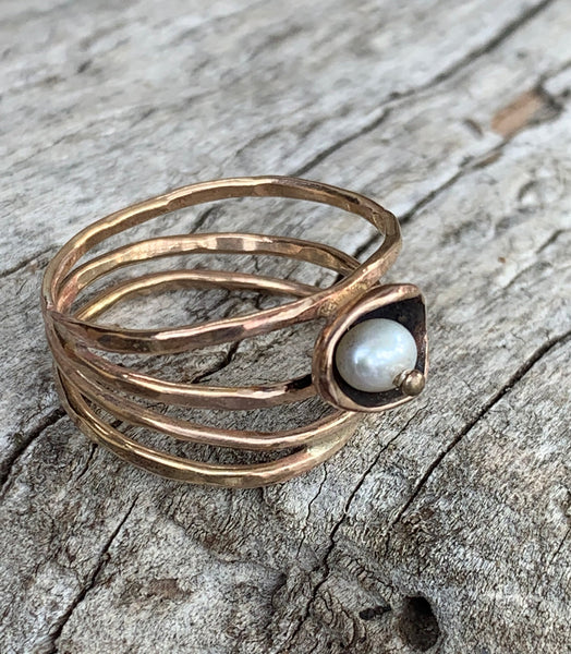 Gold Fill Wrap Ring with Fresh Water Pearl Set in a Pod