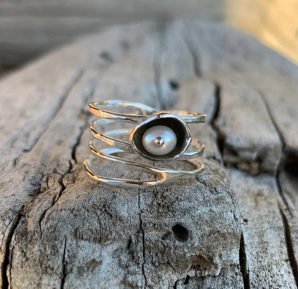 Sterling Silver Wrap Ring with Fresh Water Pearl Set in a Pod
