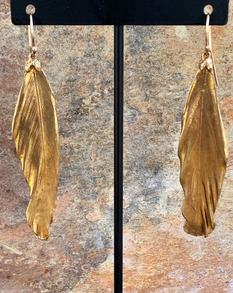 Bronze Feather Earrings with 14K Gold Fill Ear Wire