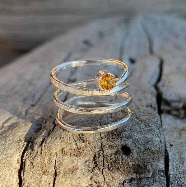 Sterling Silver Wrap Ring with Tube Set Citrine
