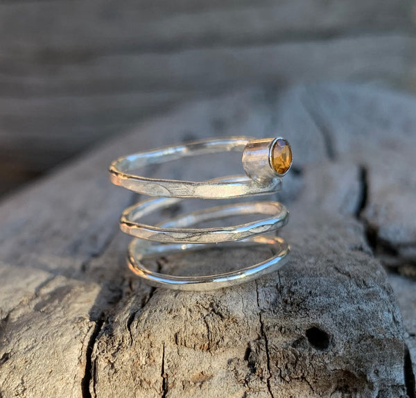 Sterling Silver Wrap Ring with Tube Set Citrine