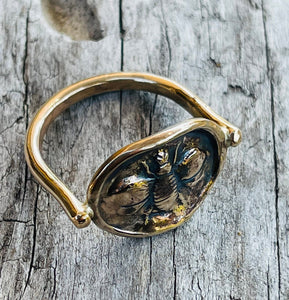 Bronze Mens Bee Ring with 14K Gold Fill Band