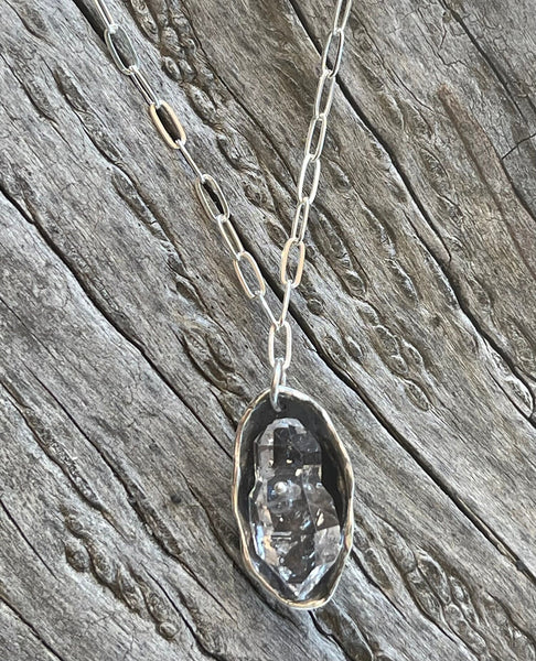 Bronze Herkimer Diamond Pod Necklace on 14K GF Paper Clip Chain