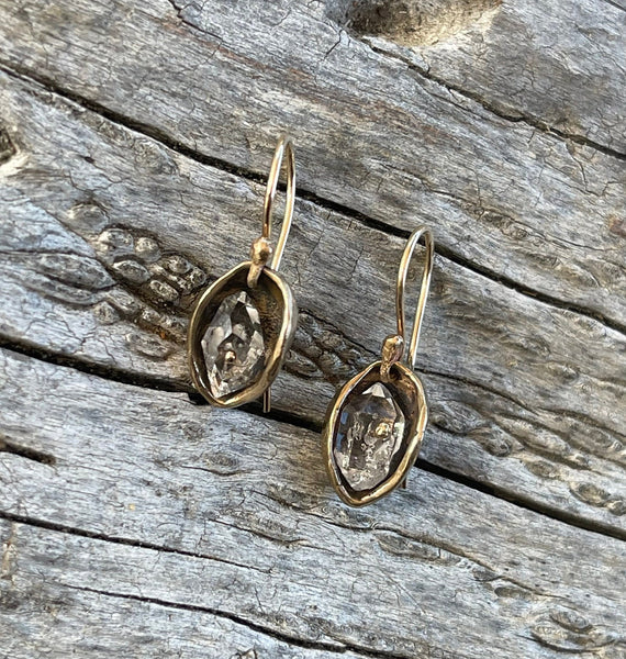 Small Bronze Herkimer Diamond Pod Earrings with 14K GF Ear Wires