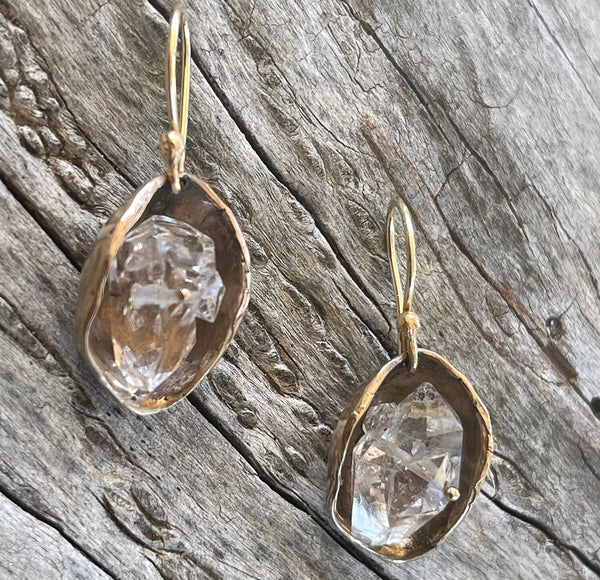 Large Sterling Silver Herkimer Diamond Pod Earrings
