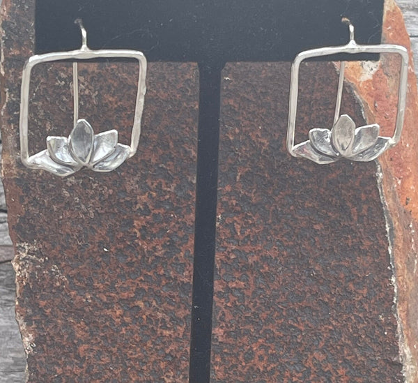 Sterling Silver Square Lotus Earrings Lotus Earrings