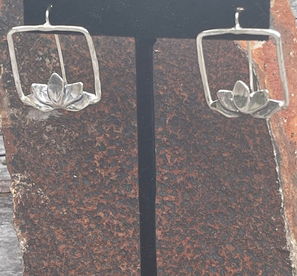 Sterling Silver Square Lotus Earrings Lotus Earrings