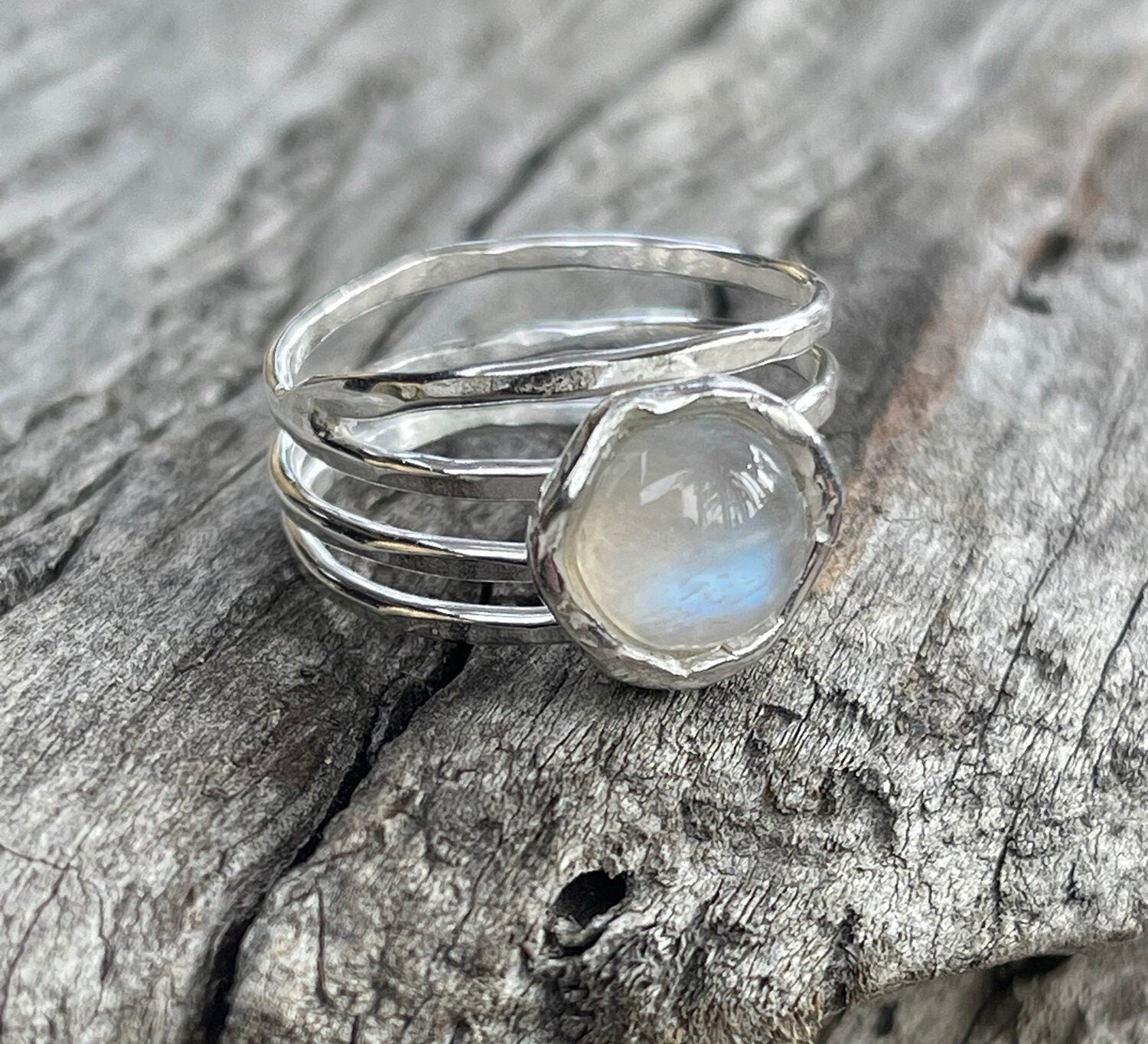 Three Stone Moonstone Gemstone 925 Sterling Silver Ring, Statement Rin –  Its Ambra