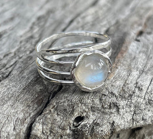 Handmade Sterling Silver Wrap Style Ring with Round Moonstone Set Stone