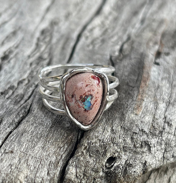 Handmade Sterling Silver Wrap Style Ring with Triangular Mexican Opal