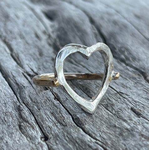 Sterling Silver Heart Ring with 14K Gold Fill Band