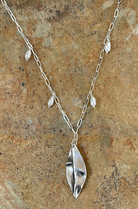 Sterling Silver Organic Folded Leaf Necklace on Sterling Silver Paper Clip Chain