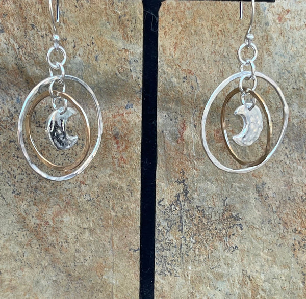 Sterling Silver Crescent Moon Double Hoop Earrings with Gold Fill 2nd Hoop
