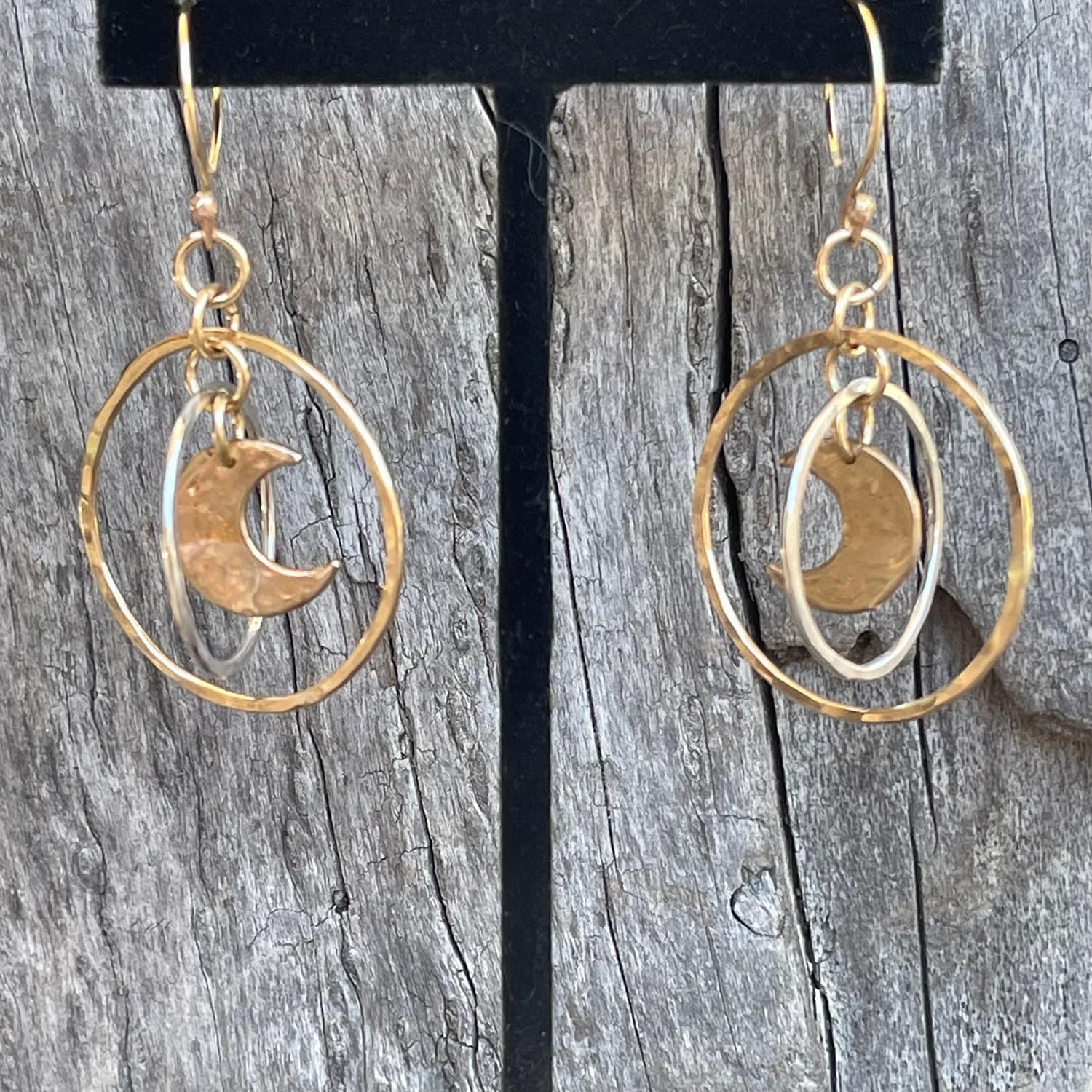 Sterling Silver Crescent Moon Double Hoop Earrings with Gold Fill 2nd Hoop