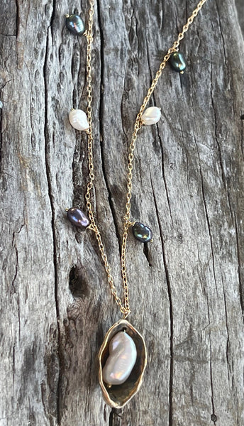 14k Gold Fill Necklace with Bronze Pearl in a Pod