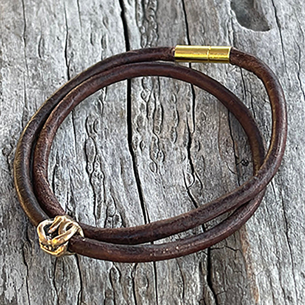 Handmade Bronze Knot Double Wrap 4MM Leather Bracelet with Magnetic Closure