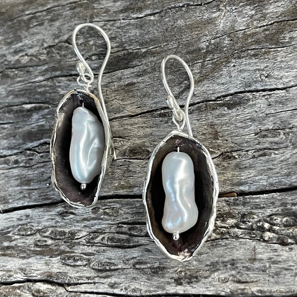 Bronze and 14k Gold Fill Pearl in Pod Earrings